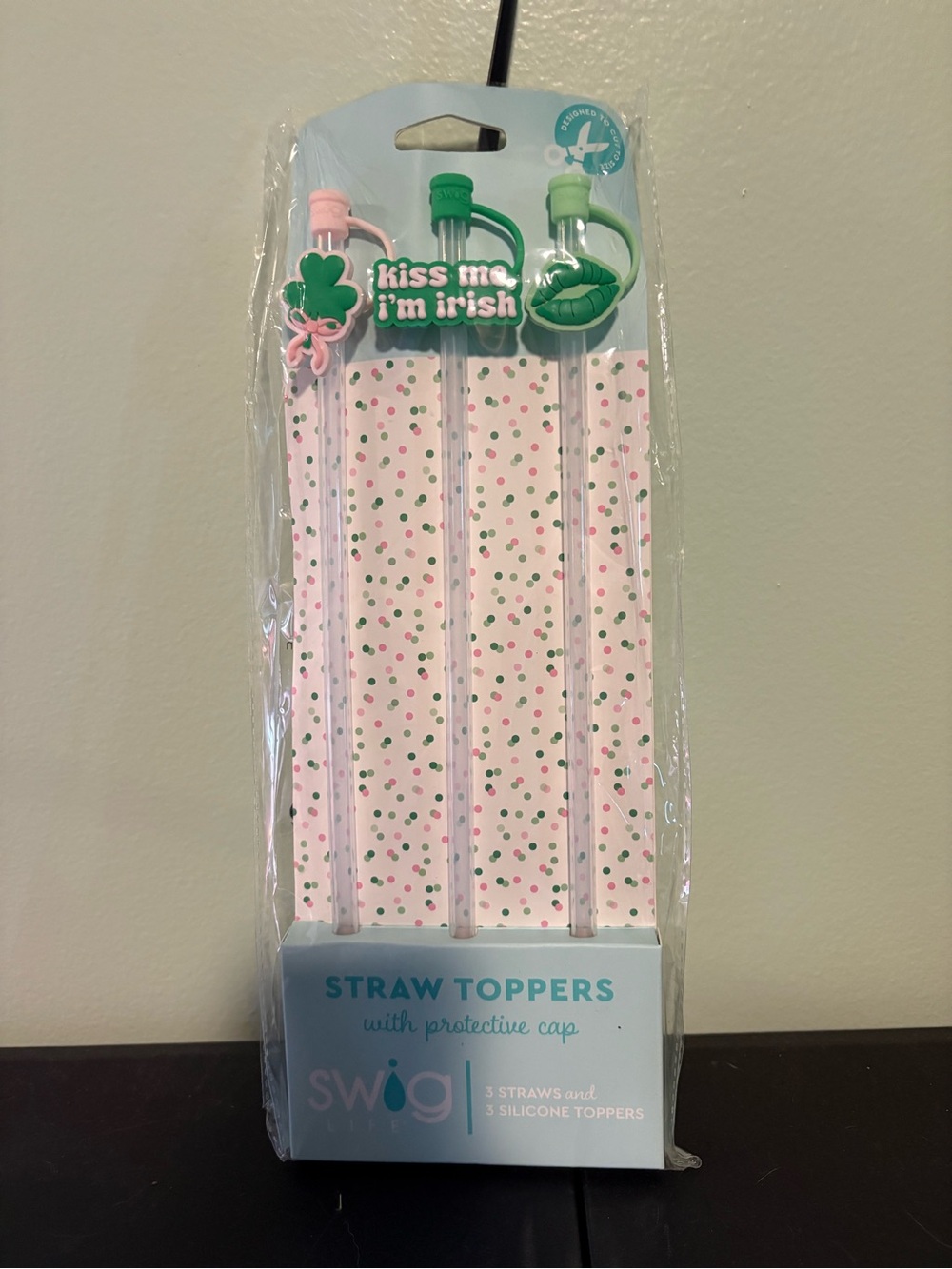 Swig Pink & Green St. Patrick's Day Straw Toppers - 3 Pack